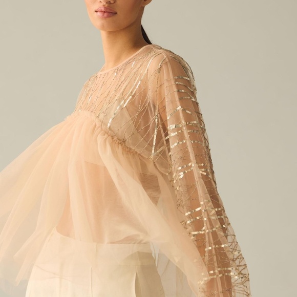 NWT Anthropologie Forever That Girl Embellished Sheer Top XS - Picture 4 of 7